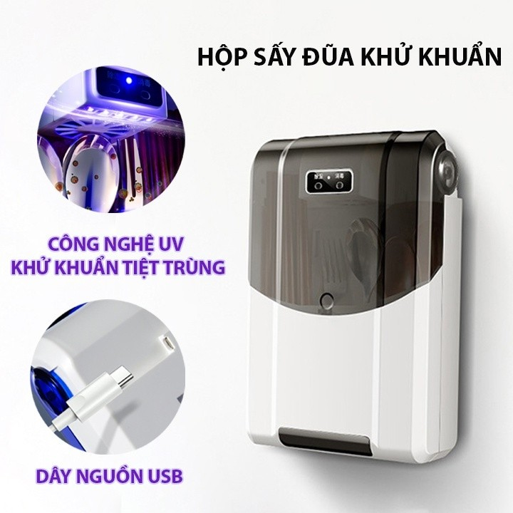 Máy Sấy Muỗng Đũa Thìa Và Khử Khuẩn Bằng Tia UV Cao Cấp Tránh Ẩm Mốc - Hộp Sấy Đũa Khử Khuẩn Treo Tường